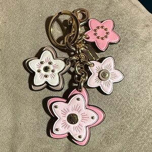 Coach Pink and Brown Floral Key Holder Rare